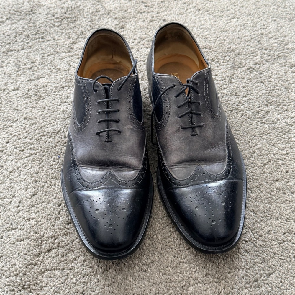 Ace Marks‎ Handcrafted Italian Leather Wingtip Oxfords Grey Black Mens 11 D 44